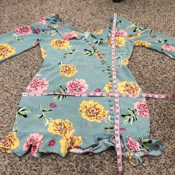 Boohoo Dress Size US 6 Pastel Blue Floral Polka Dot Blouson Lantern Sleeve Mini - Picture 8 of 9